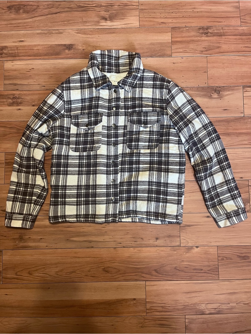 Lucky Brand White Sherpa with Black Plaid Trim